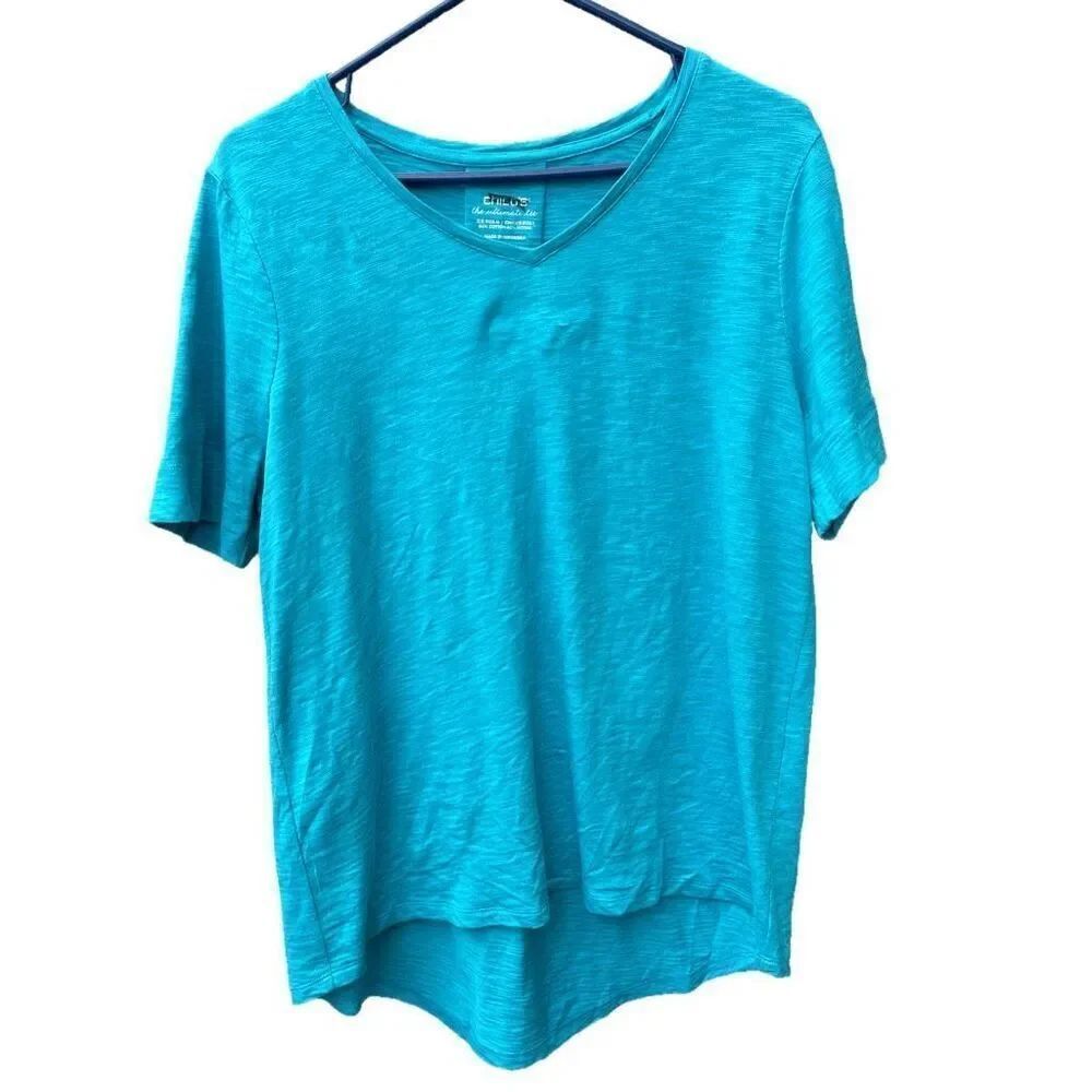 Chico’s size Medium  slub cotton modal tunic over sized teal top.